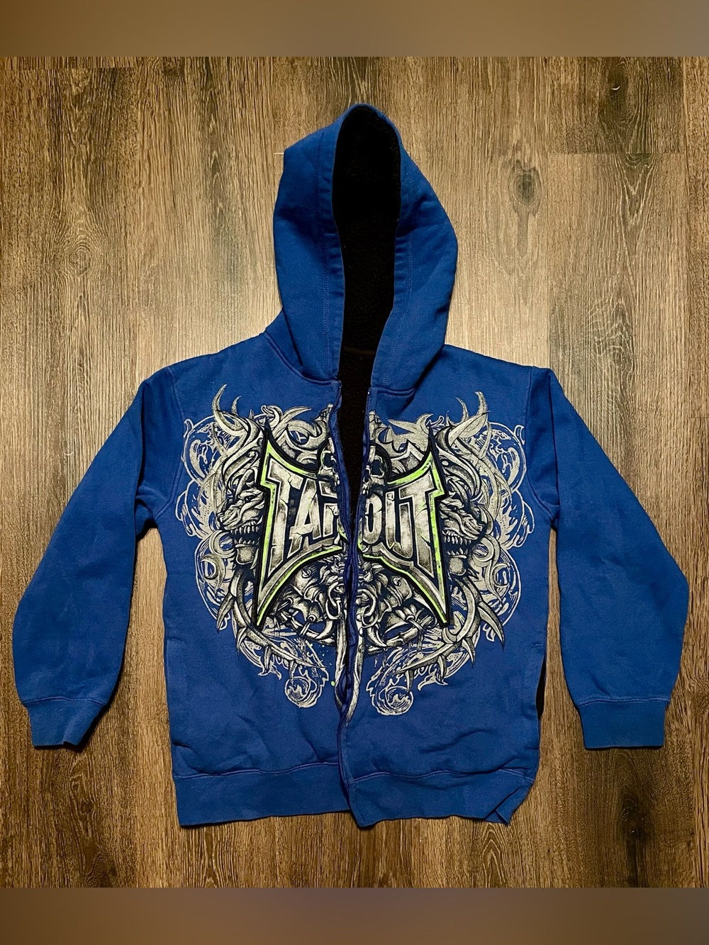 RARE Tapout Mens Blue Fleece Hoodie Graphic Logo 🔴 READ description